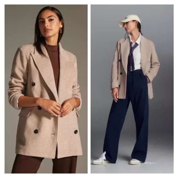 NWT Avec Les Filles & Anthropologie Double-Breasted Wool Coat - Picture 1 of 5